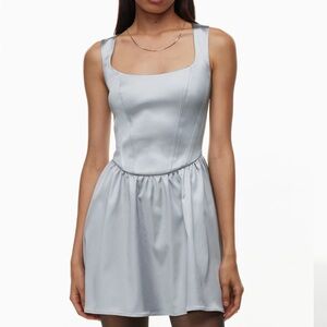 Aritzia Sunday Best Septon Satin Dress 8 Cool Lagoon Grey Mini